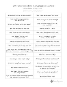 Family Mealtime Conversation Starters printable