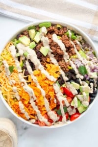 Chipotle Ranch drizzled on top of Taco Salad