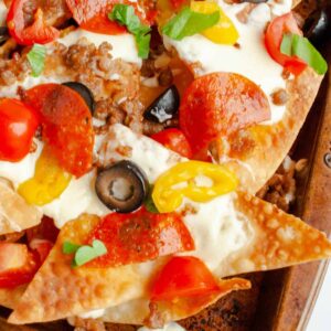 Italian nachos on a sheet pan