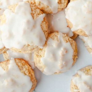 Pineapple Drop Cookies piled on countertop