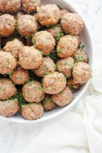 Oven Baked Meatballs in a white dish