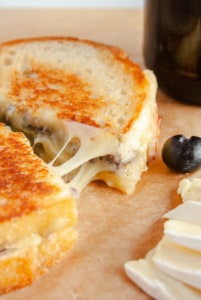 Close up of the melty brie cheese on the Brie Grilled Cheese