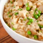 Oven-Baked Chicken Risotto in a white serving dish