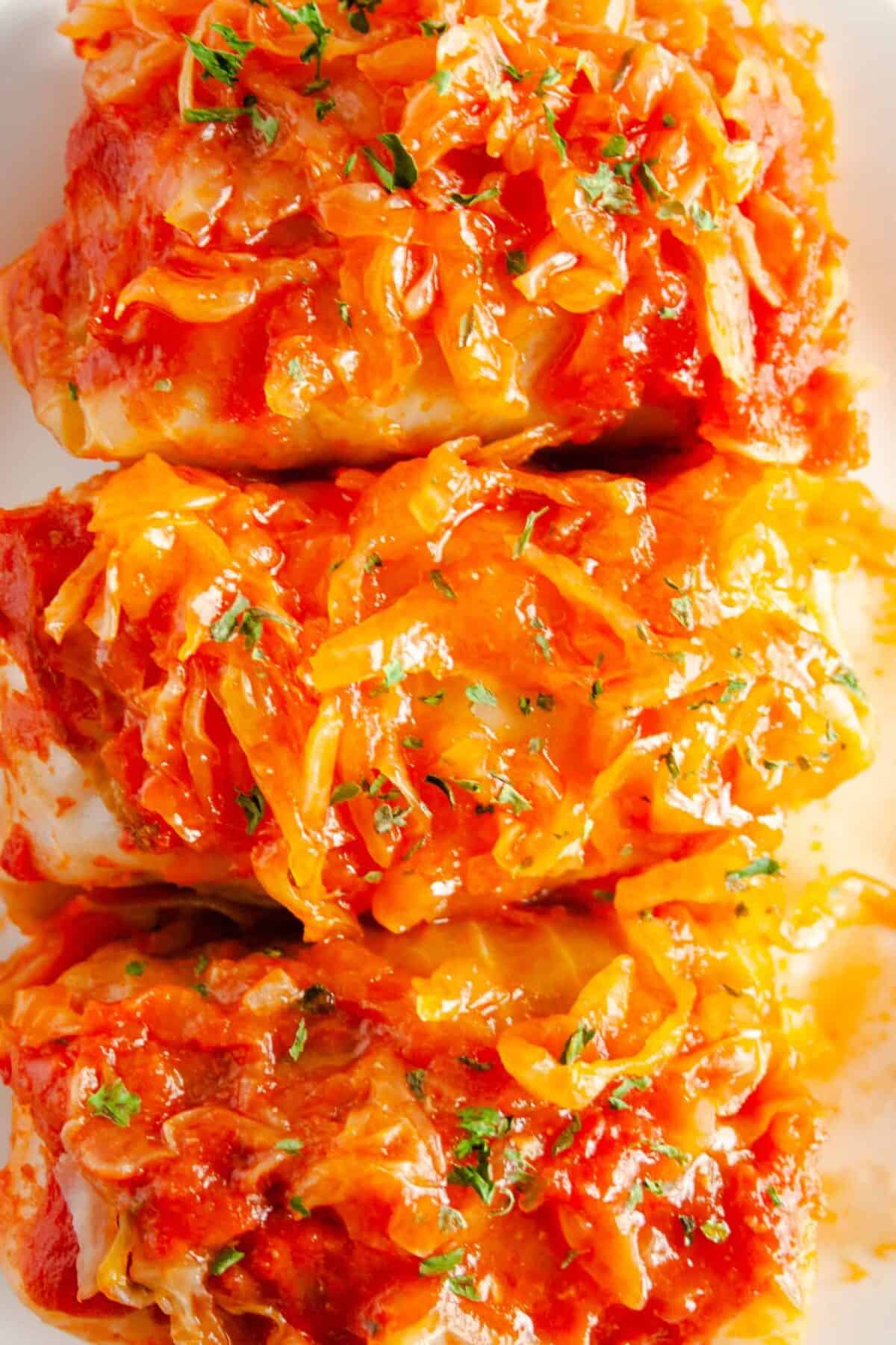 Three cabbage rolls in a row