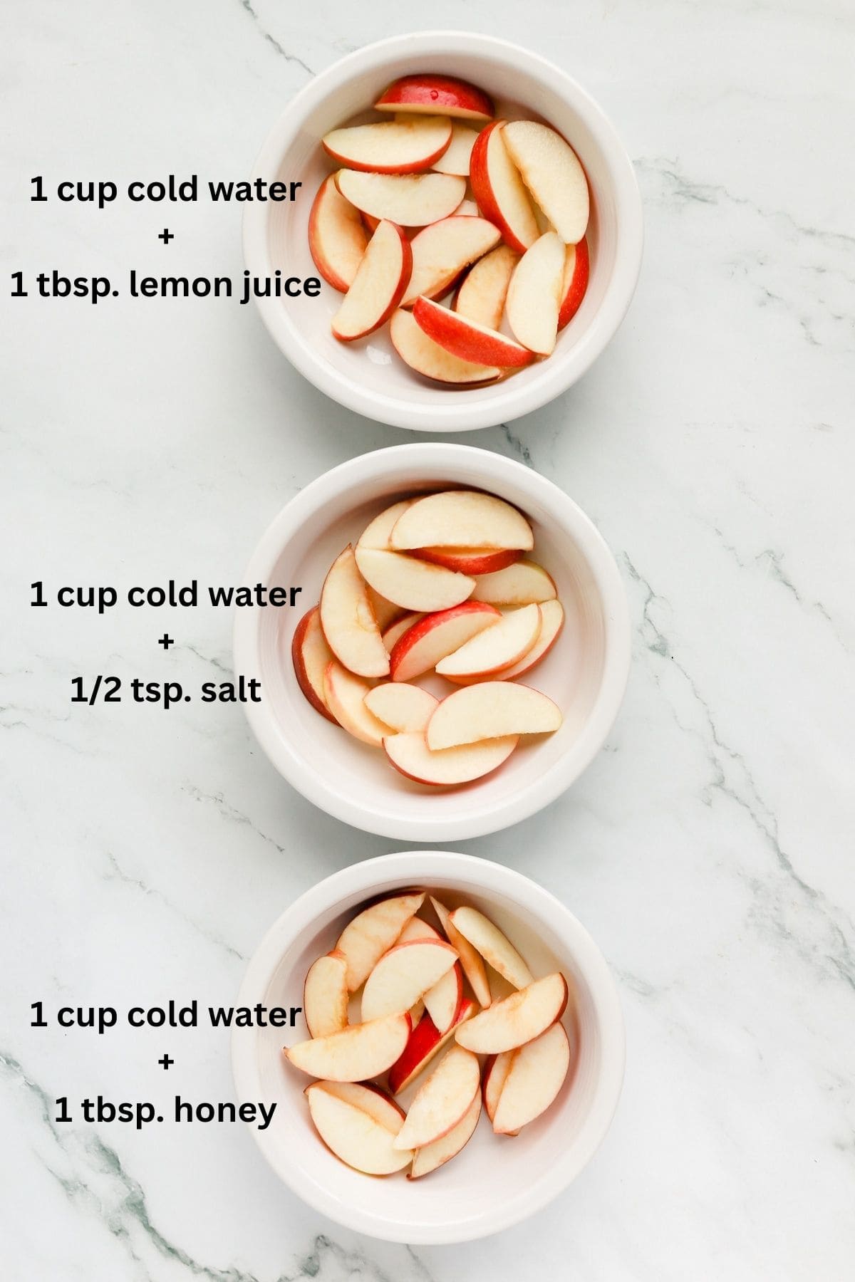 Comparison of 3 different methods to prevent apples from turning brown.