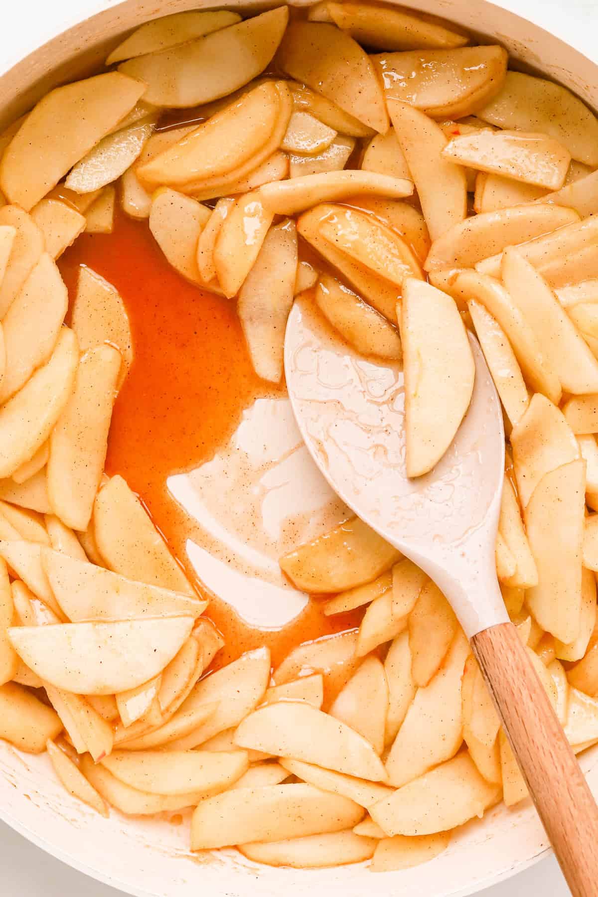 Cooked apple filling in skillet