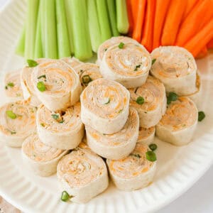 Featured image of buffalo chicken pinwheels.